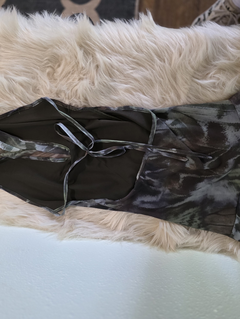 Tie-Back Sleeveless Dress in Olive/butterfly Tie-Dye